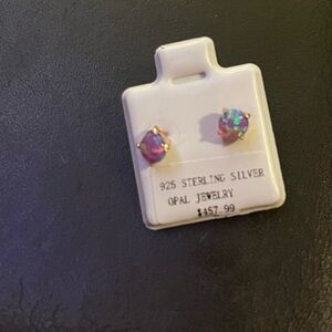 Sterling Silver Pink and green Opal Stud Earrings.